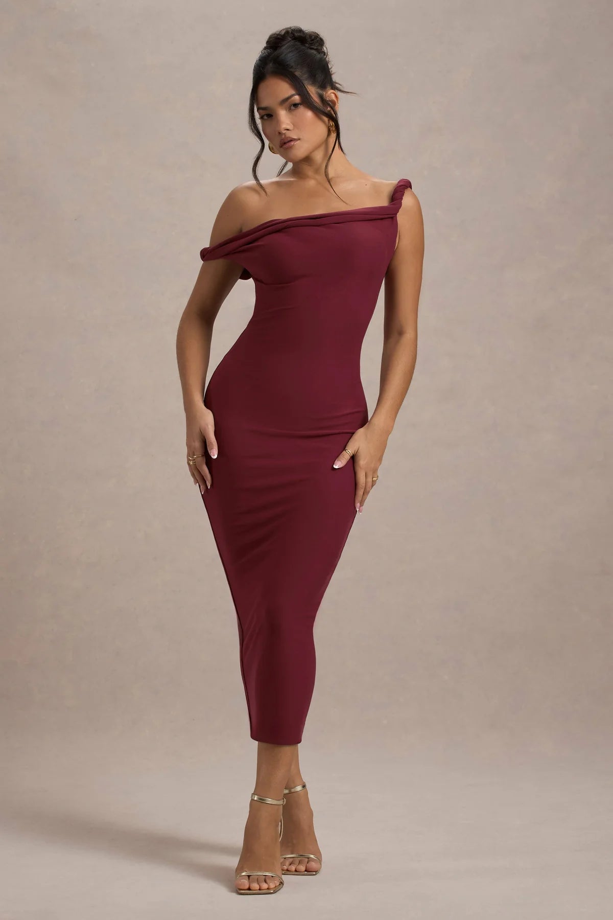 Alouro Berry Twisted Midi Dress