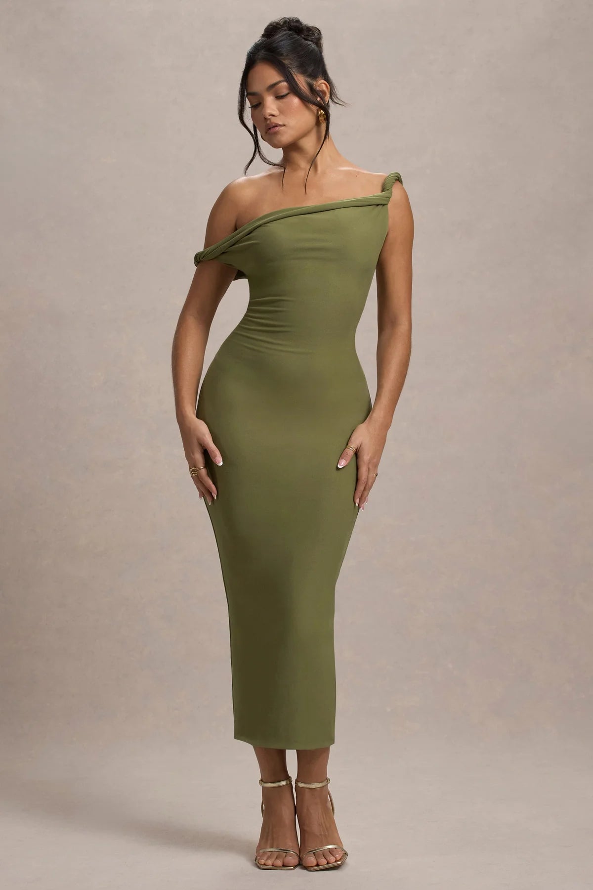 Alouro Olive Twisted Midi Dress