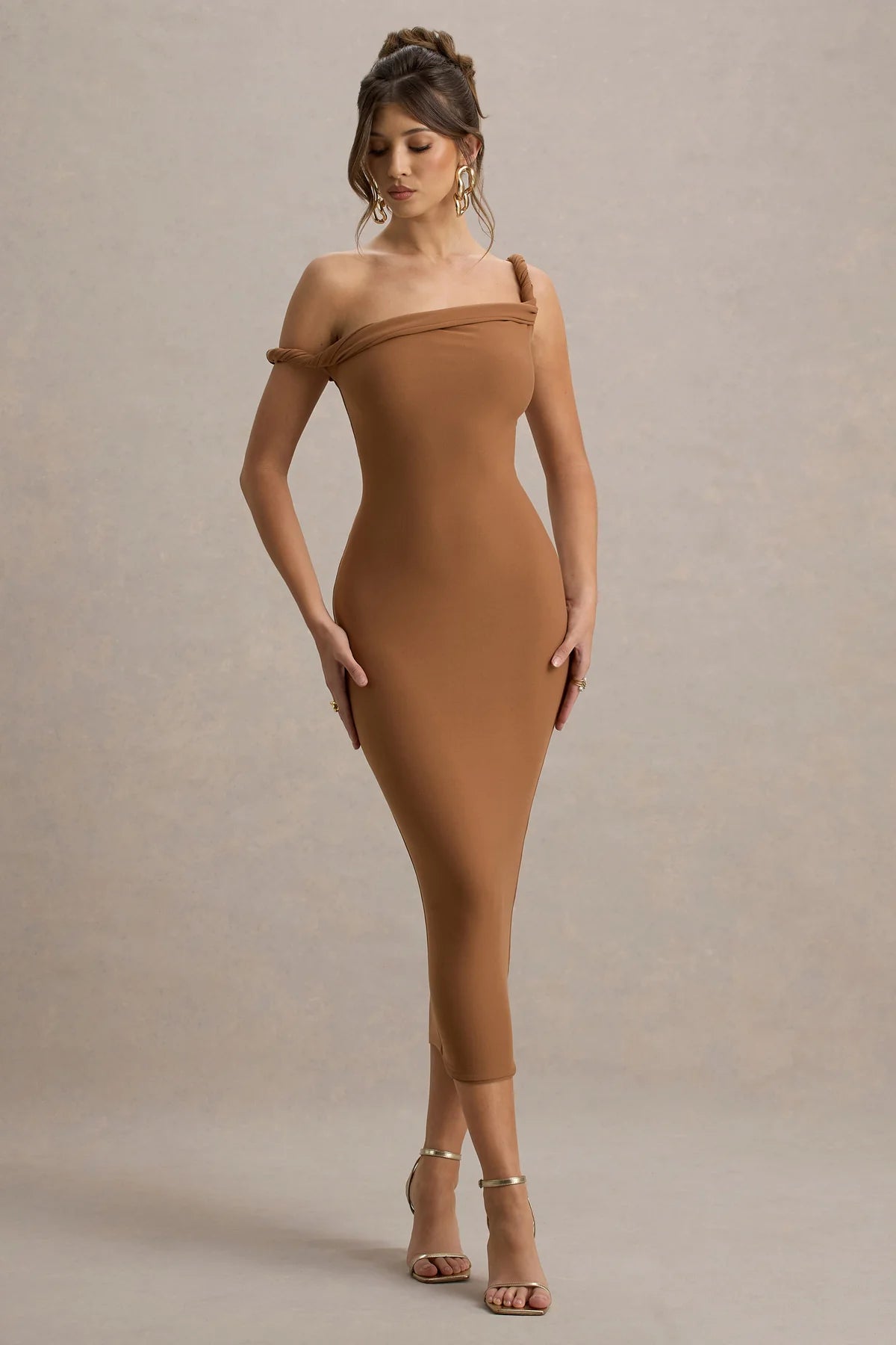 Alouro Brown Twisted Midi Dress