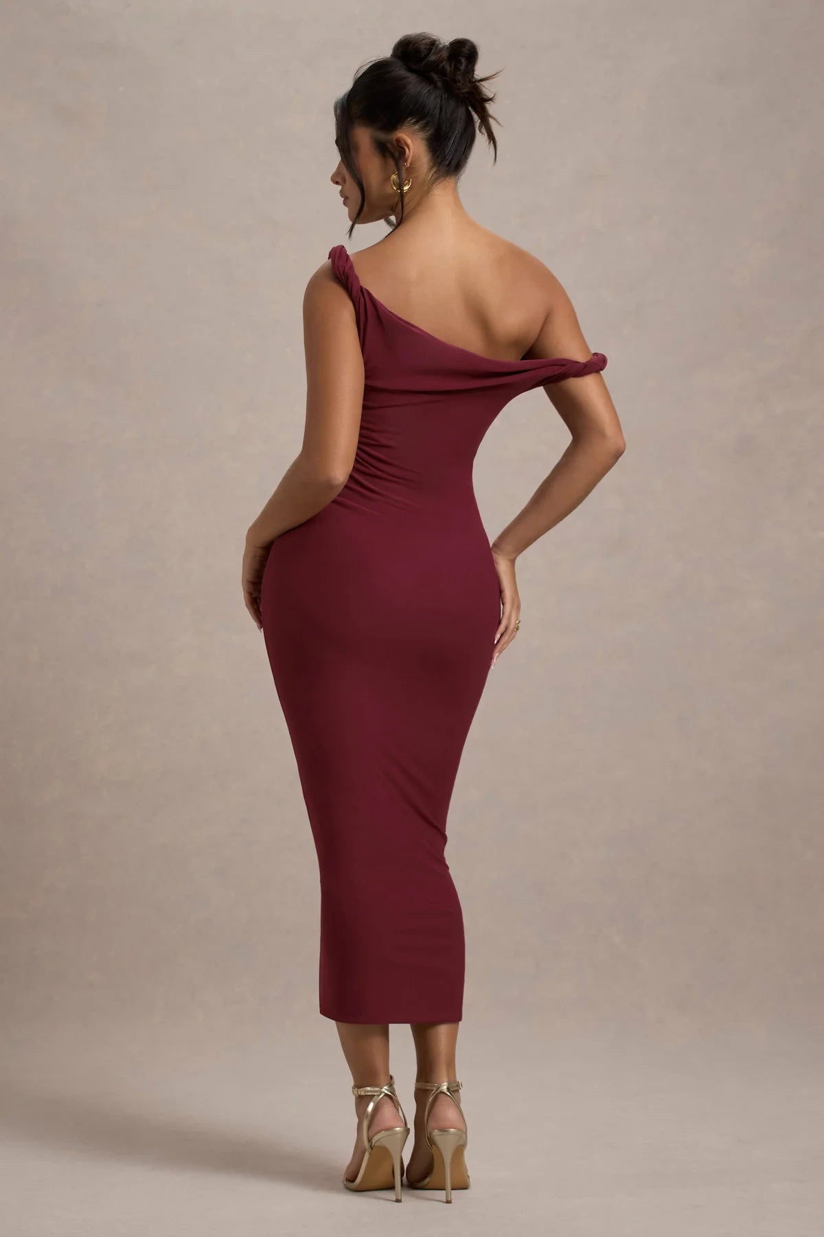 Alouro Berry Twisted Midi Dress