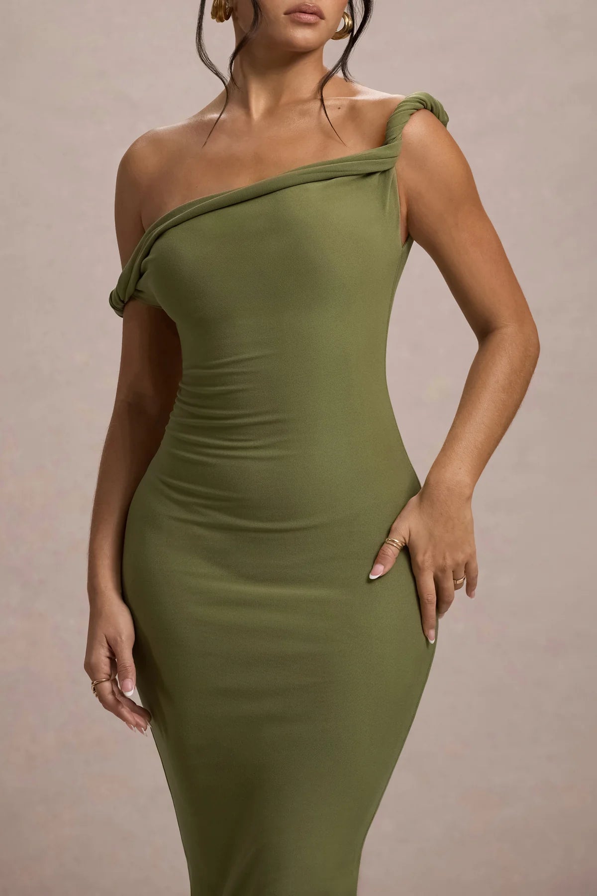 Alouro Olive Twisted Midi Dress