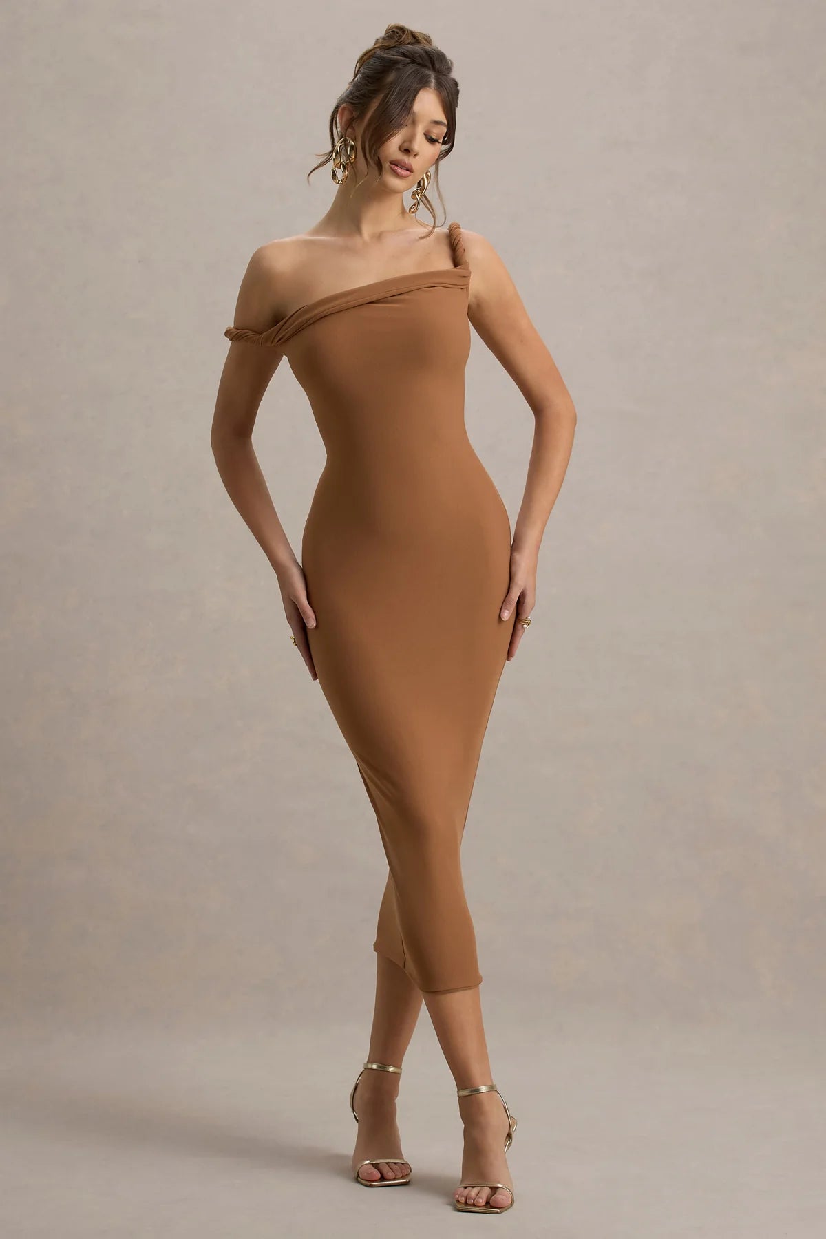 Alouro Brown Twisted Midi Dress