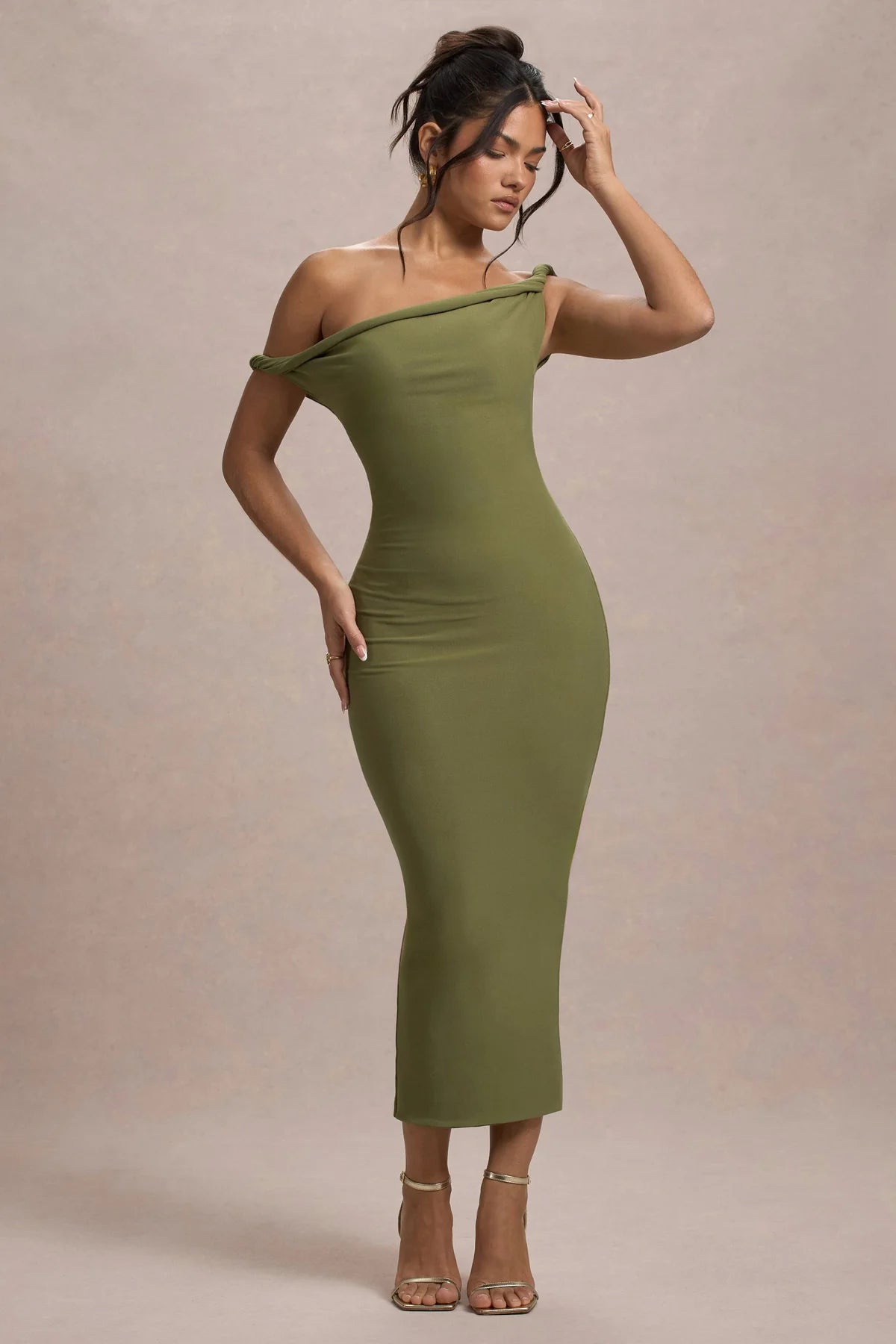 Alouro Olive Twisted Midi Dress