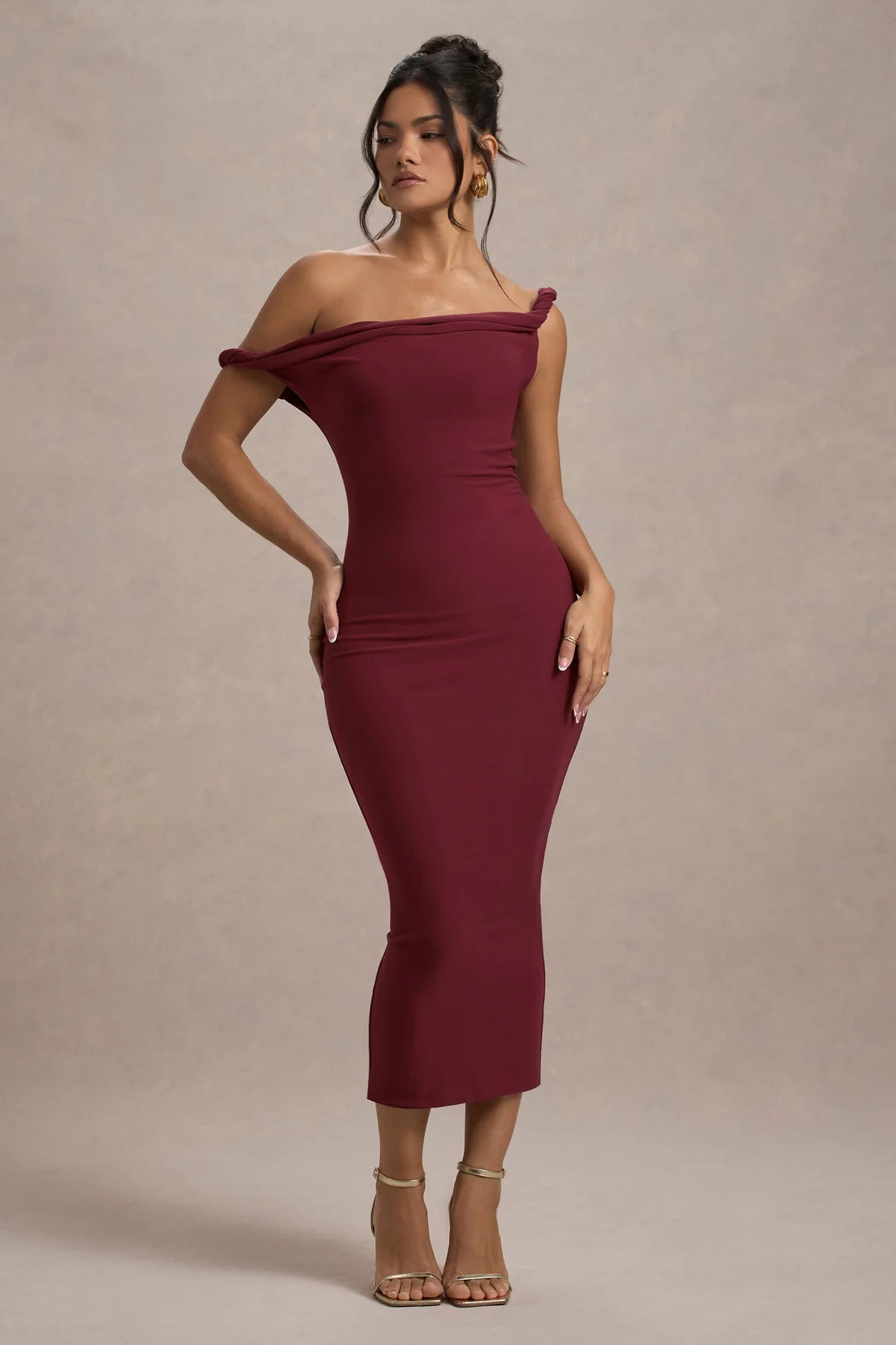 Alouro Berry Twisted Midi Dress