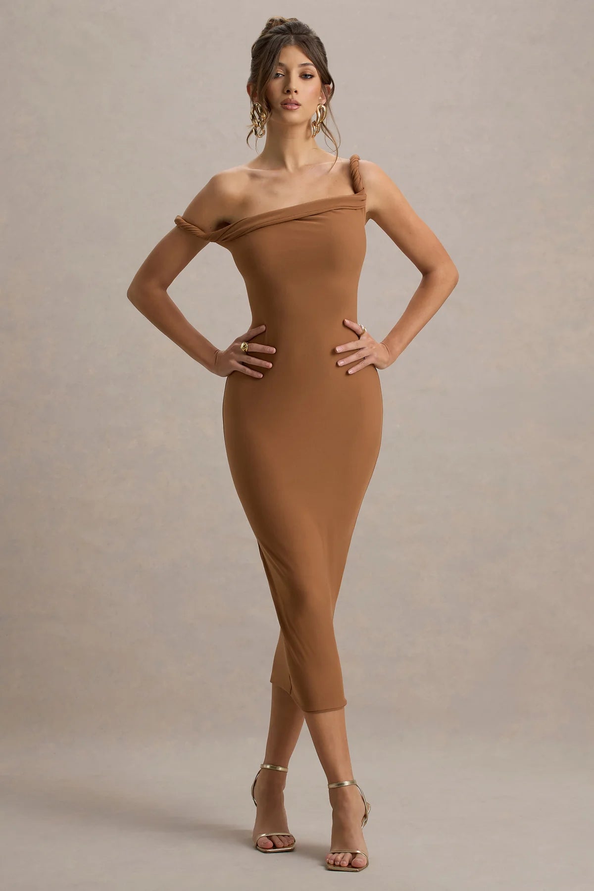 Alouro Brown Twisted Midi Dress