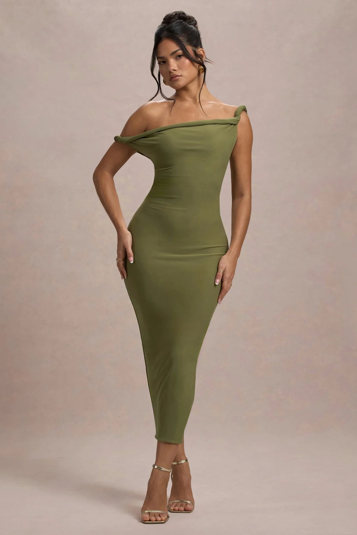 Alouro Olive Twisted Midi Dress