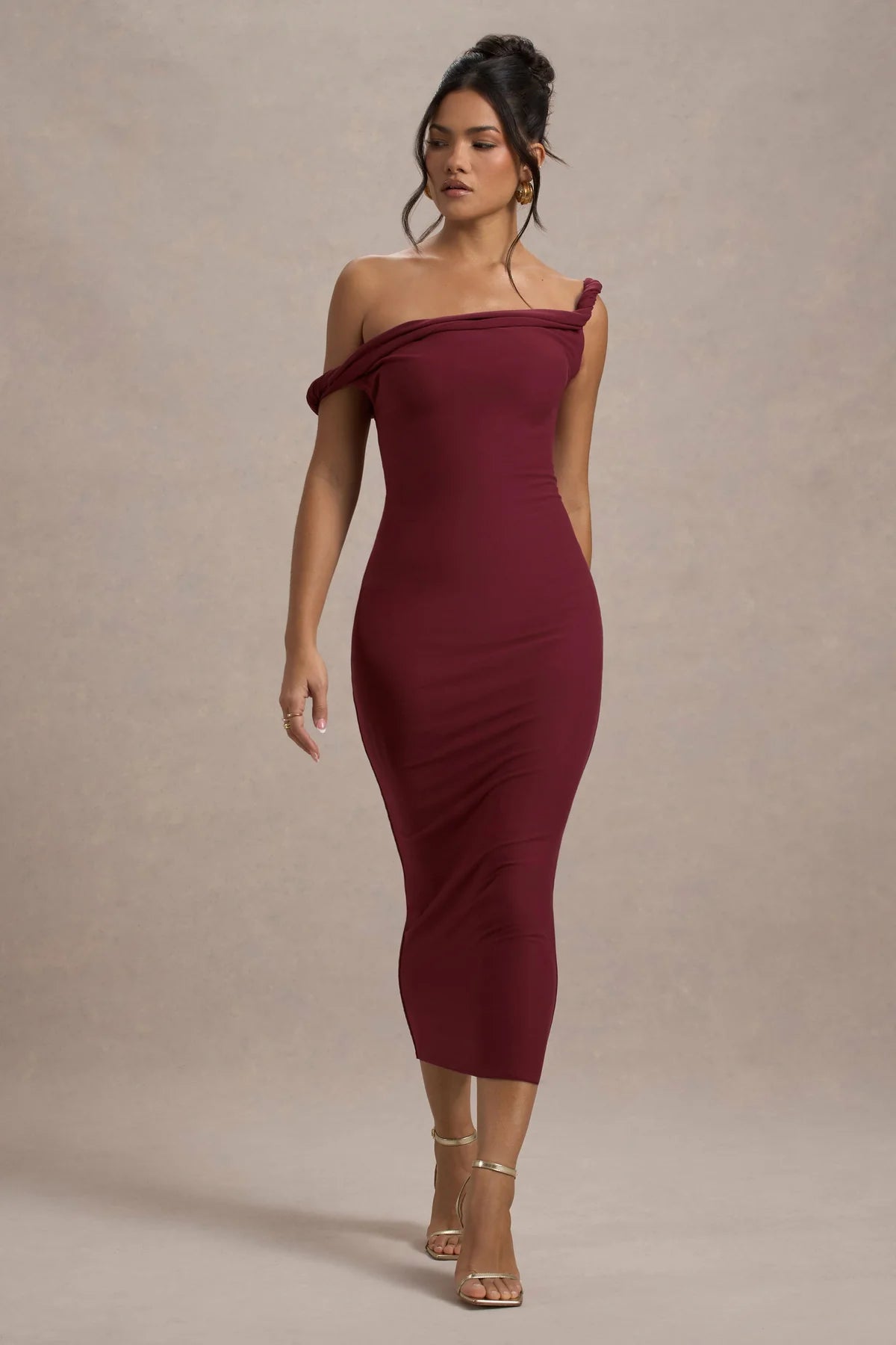 Alouro Berry Twisted Midi Dress