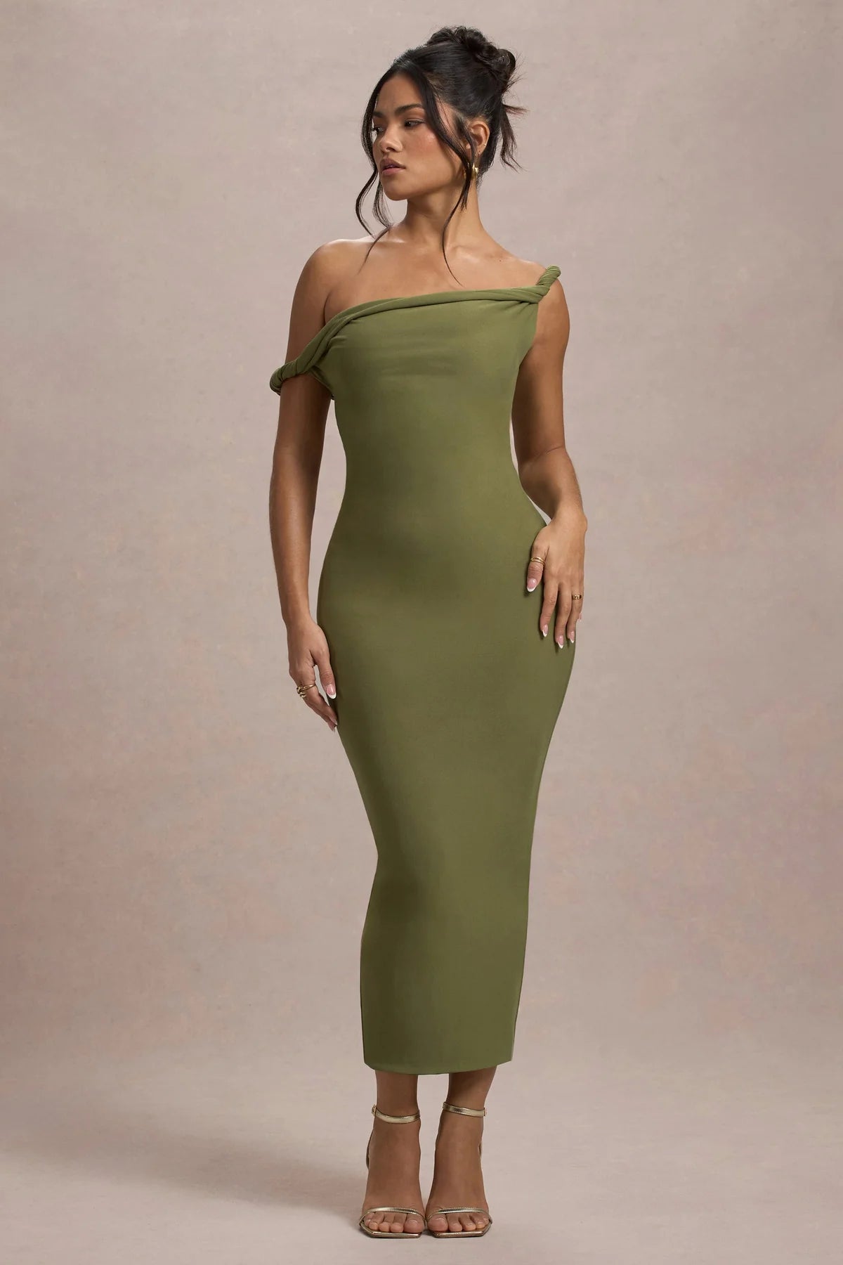 Alouro Olive Twisted Midi Dress
