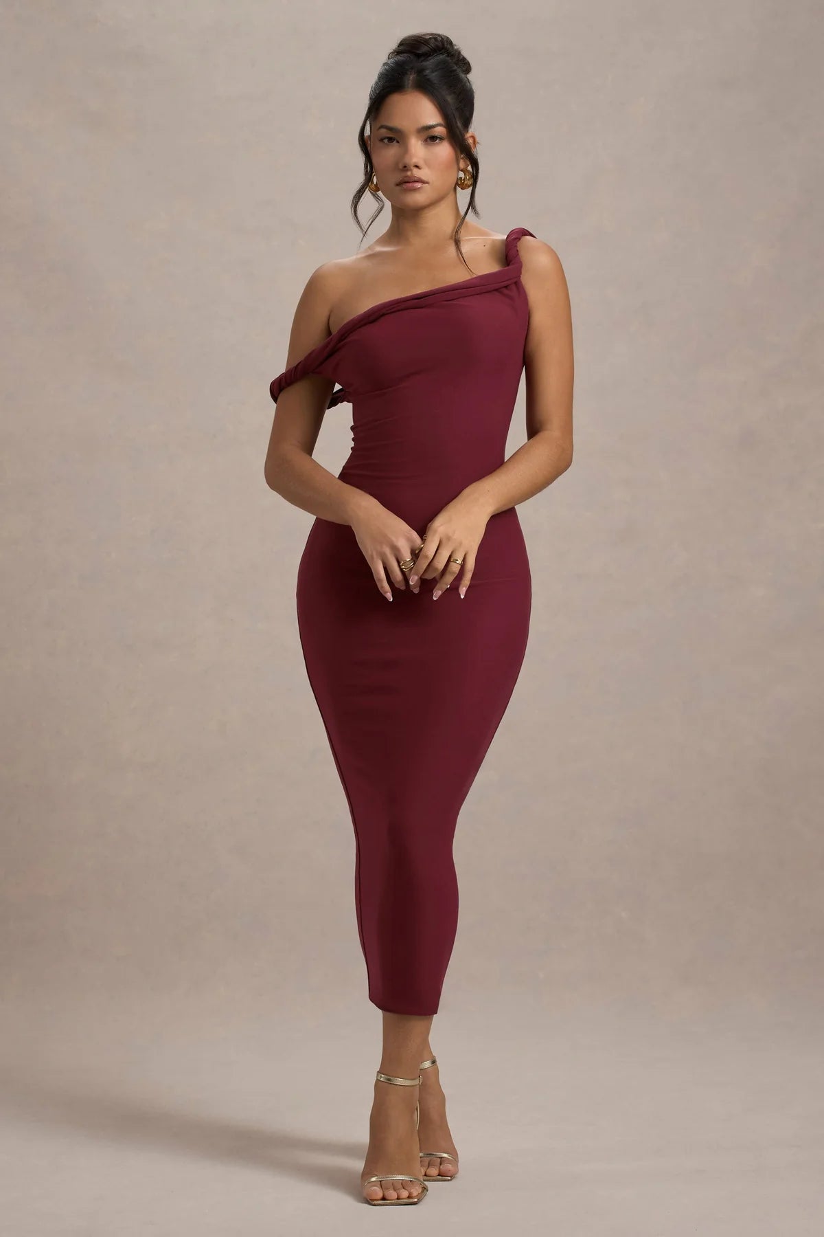Alouro Berry Twisted Midi Dress