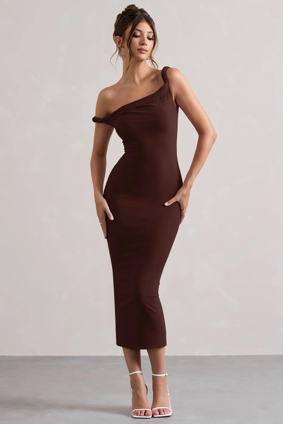 Alouro Chocolate Brown Twisted Midi Dress