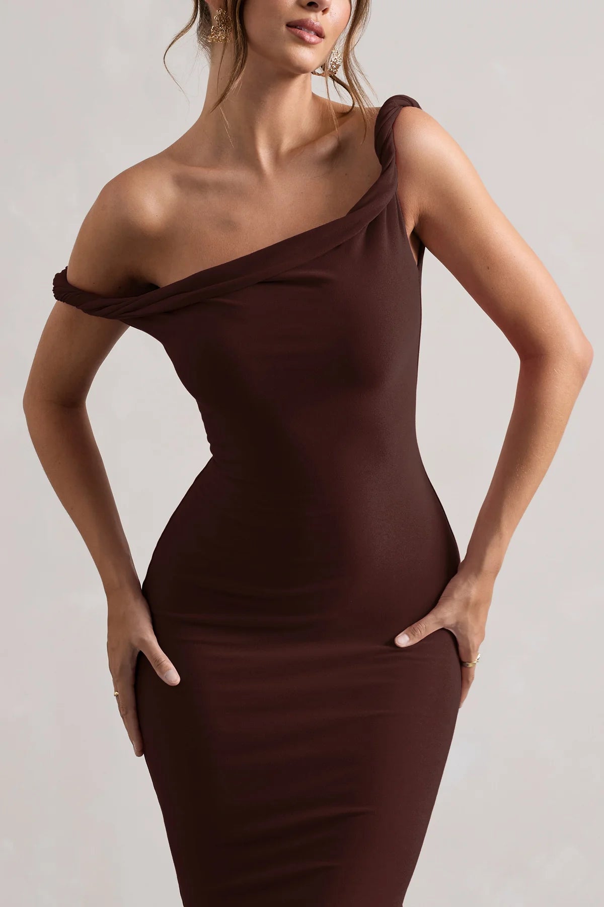 Alouro Chocolate Brown Twisted Midi Dress