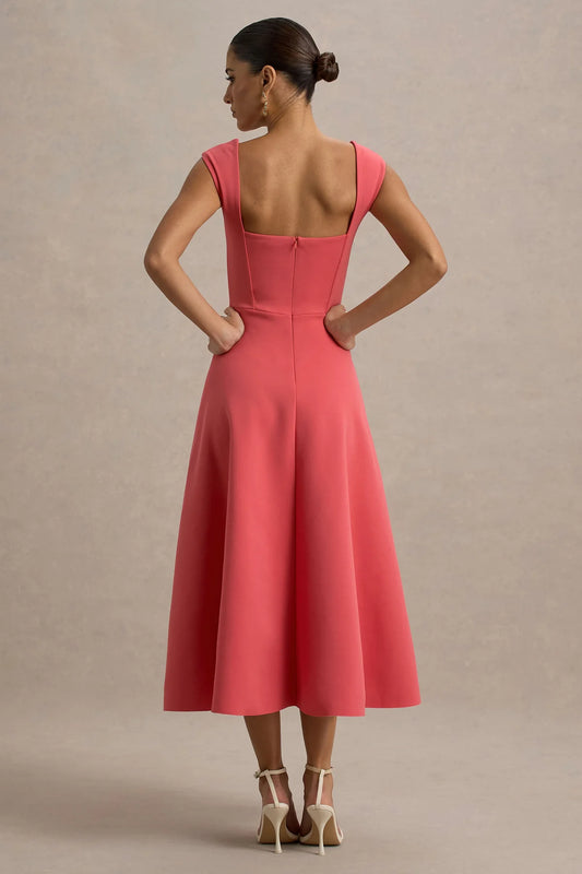 Alouro Pink Coral Sweetheart Midi Dress