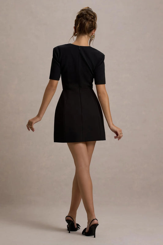 Alouro Black Sweetheart Short-Sleeve Mini Dress
