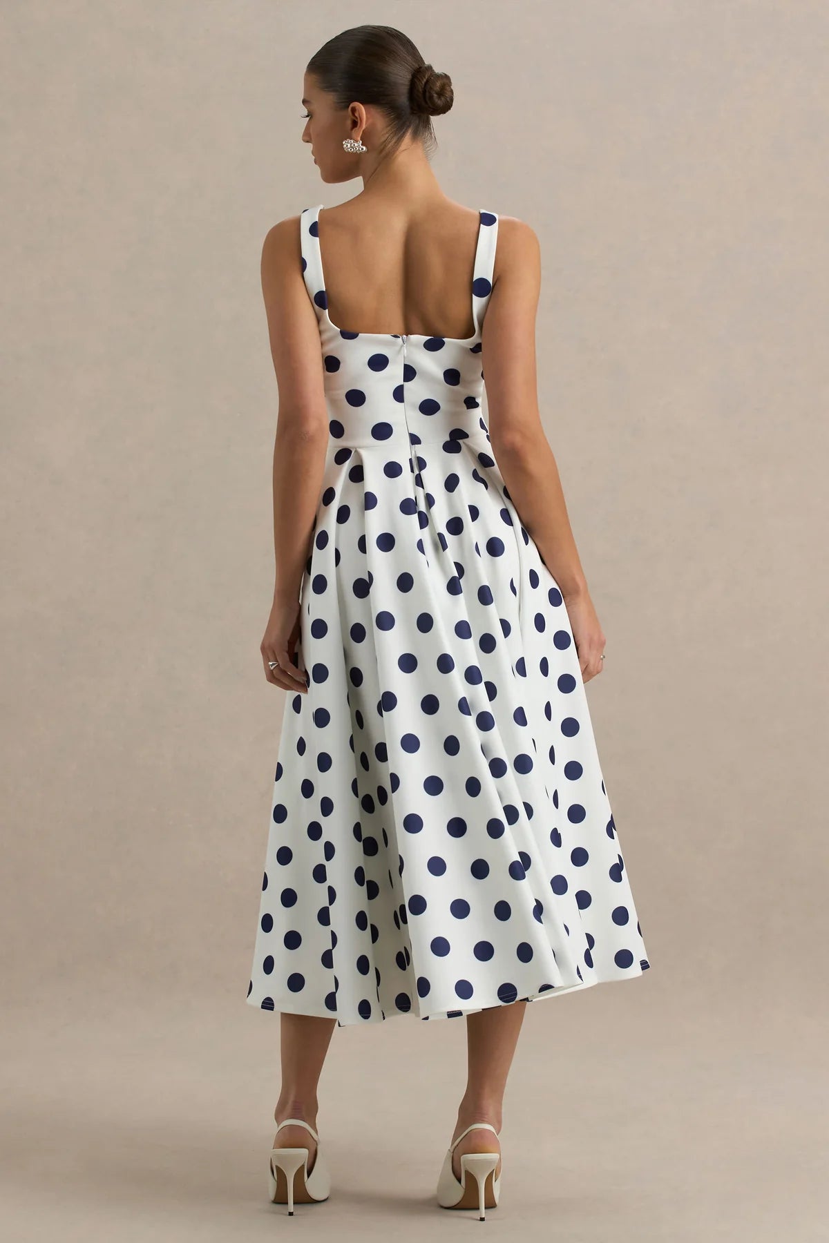Alouro White And Navy Square-Neck Midi Dress