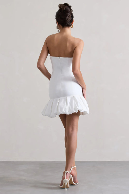 Alouro White Ruffle Trim Mini Dress