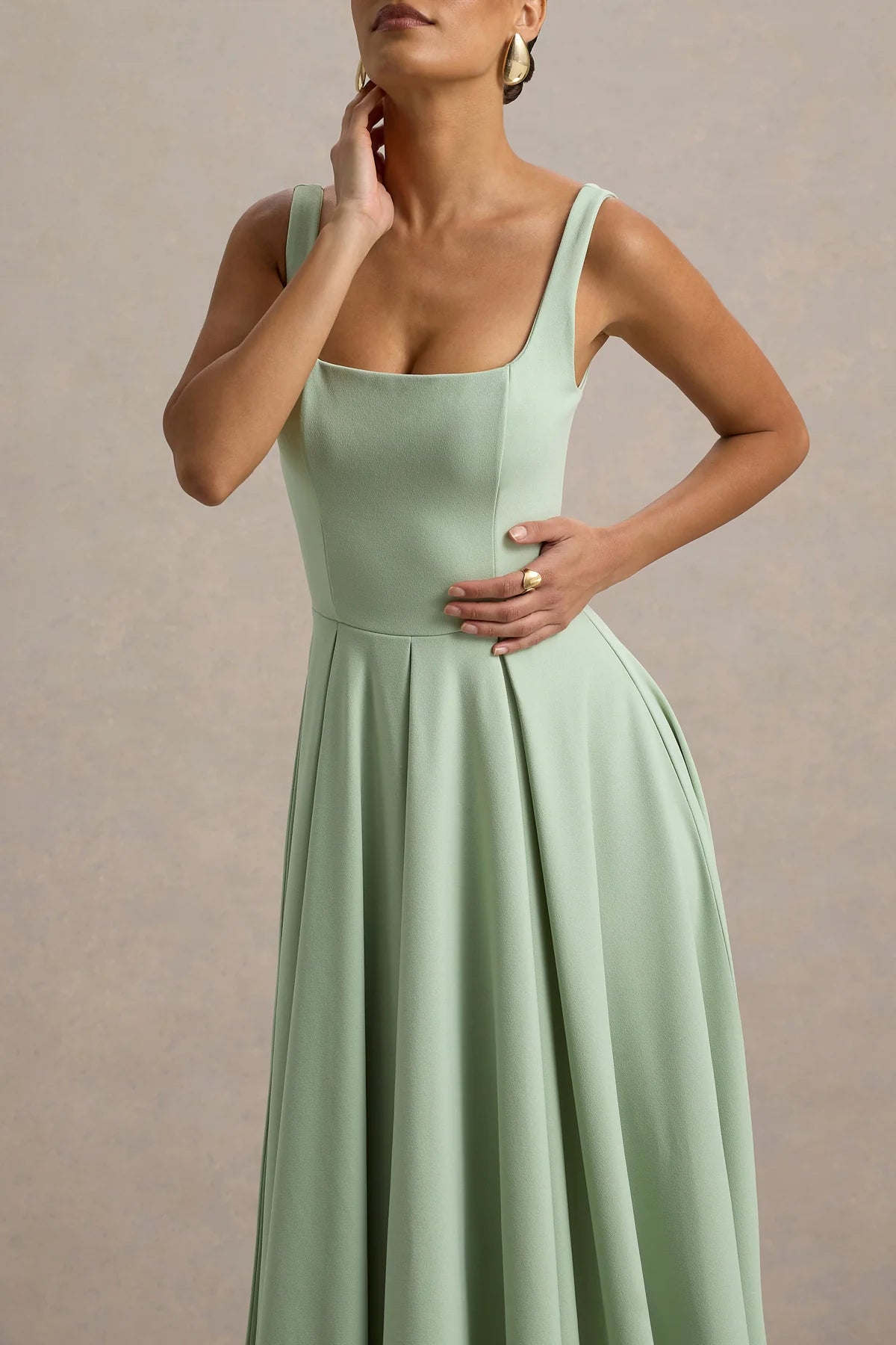 Alouro Light Green Strappy Parina Midi Dress