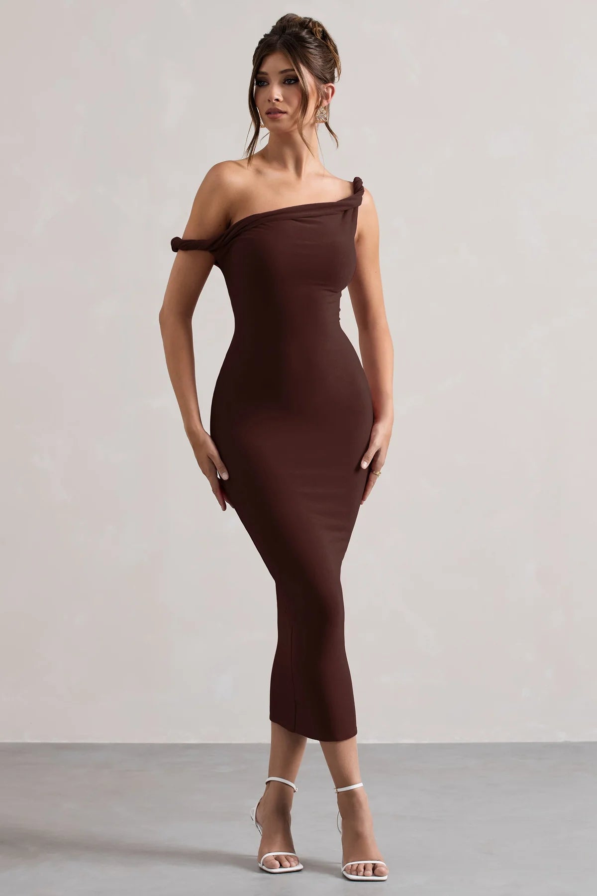 Alouro Chocolate Brown Twisted Midi Dress