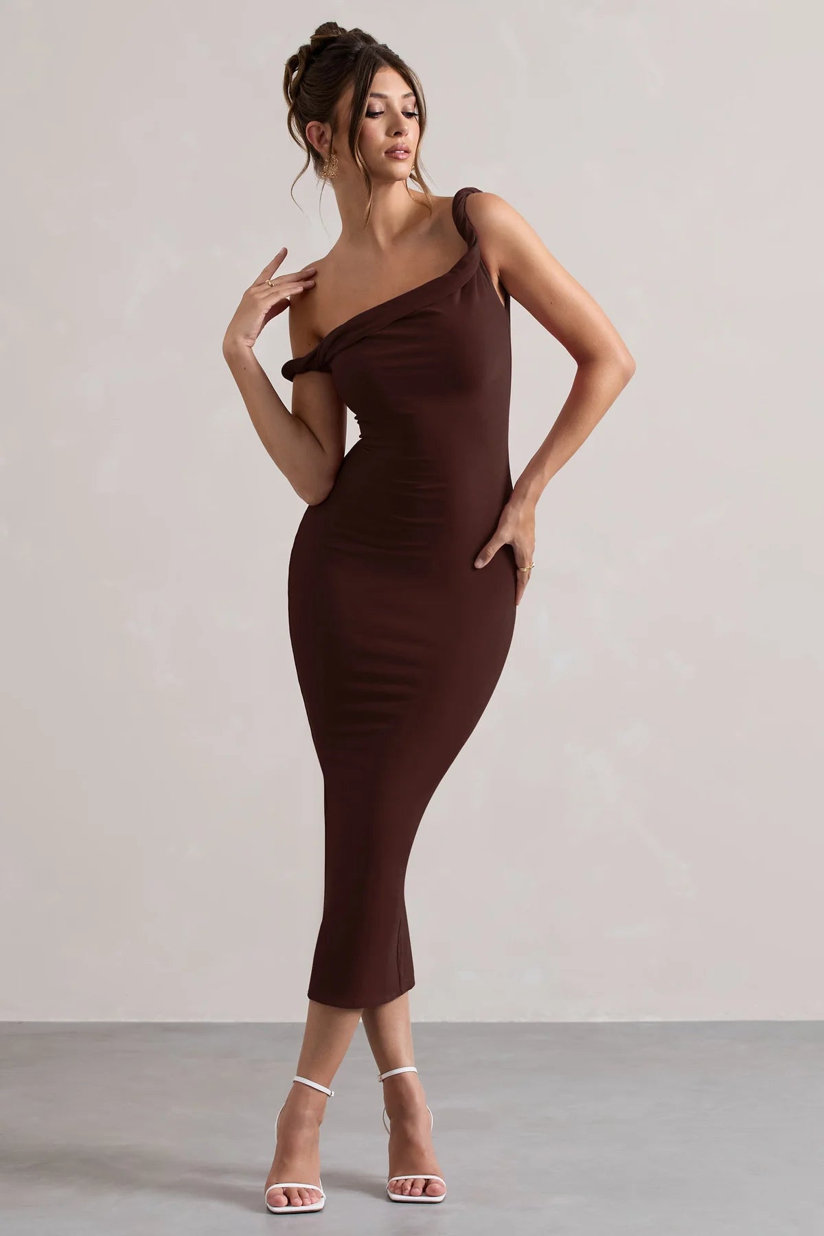 Alouro Chocolate Brown Twisted Midi Dress