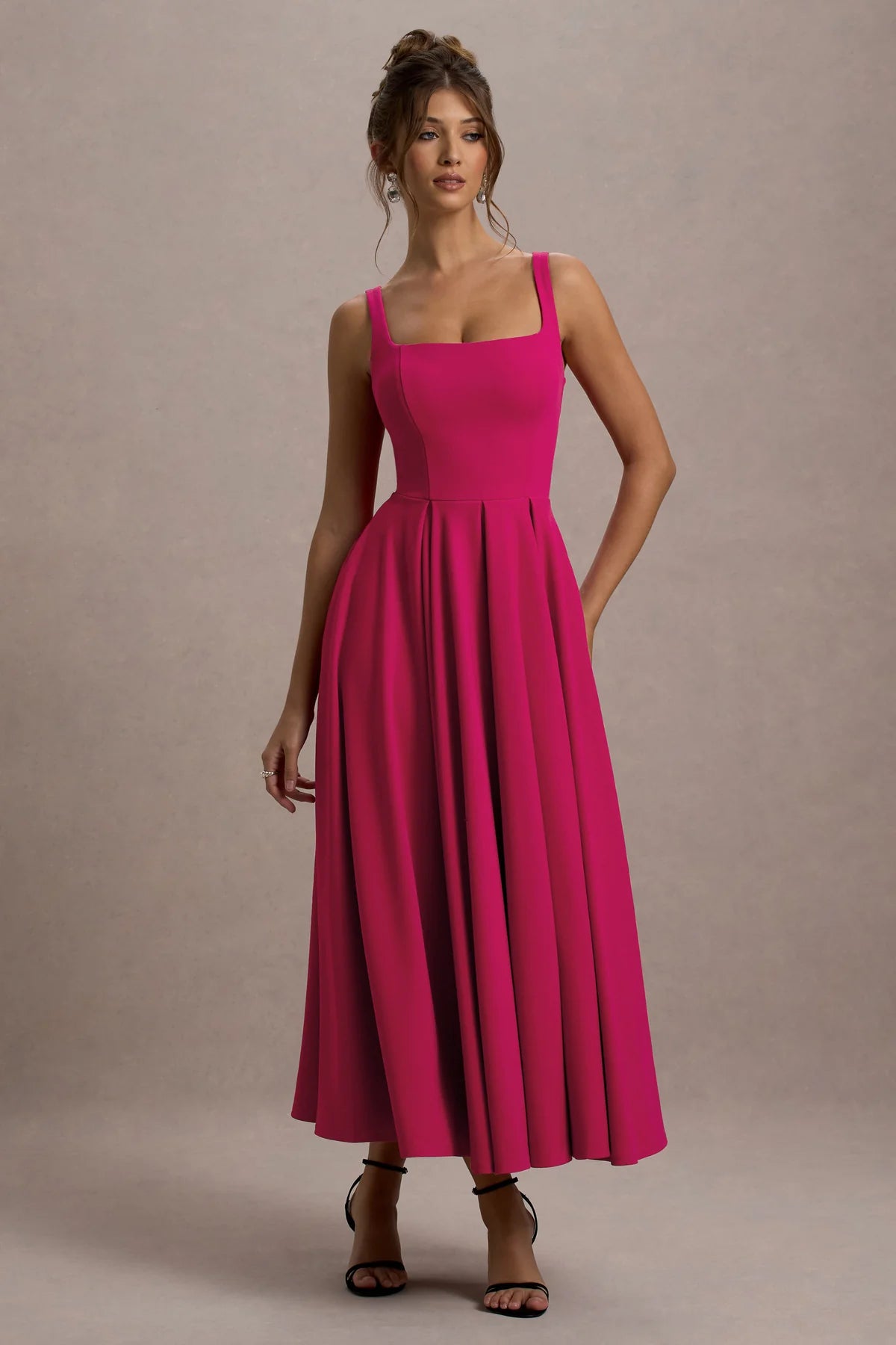 Alouro Hot Pink Strappy Midi Dress