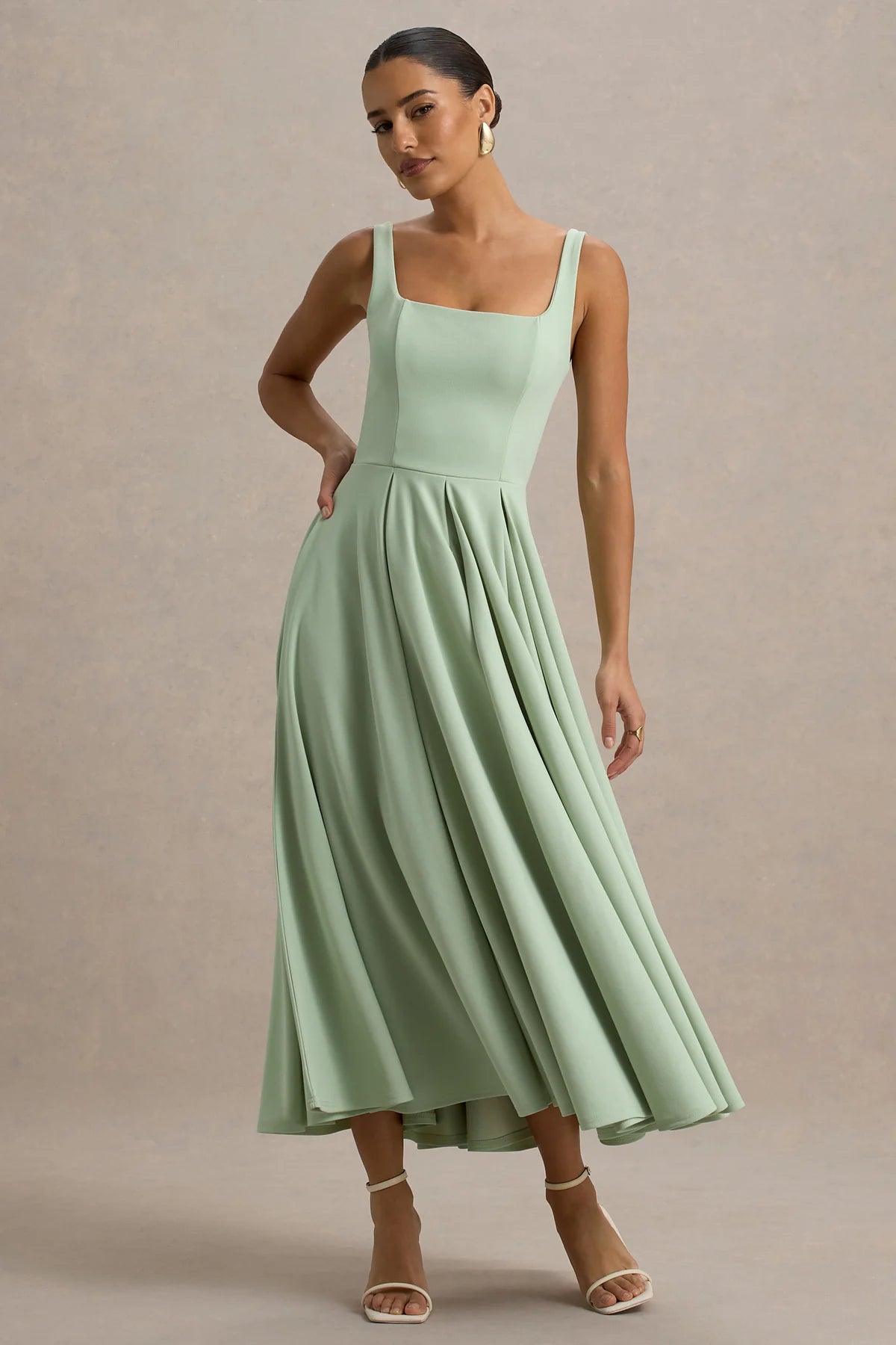 Alouro Light Green Strappy Parina Midi Dress