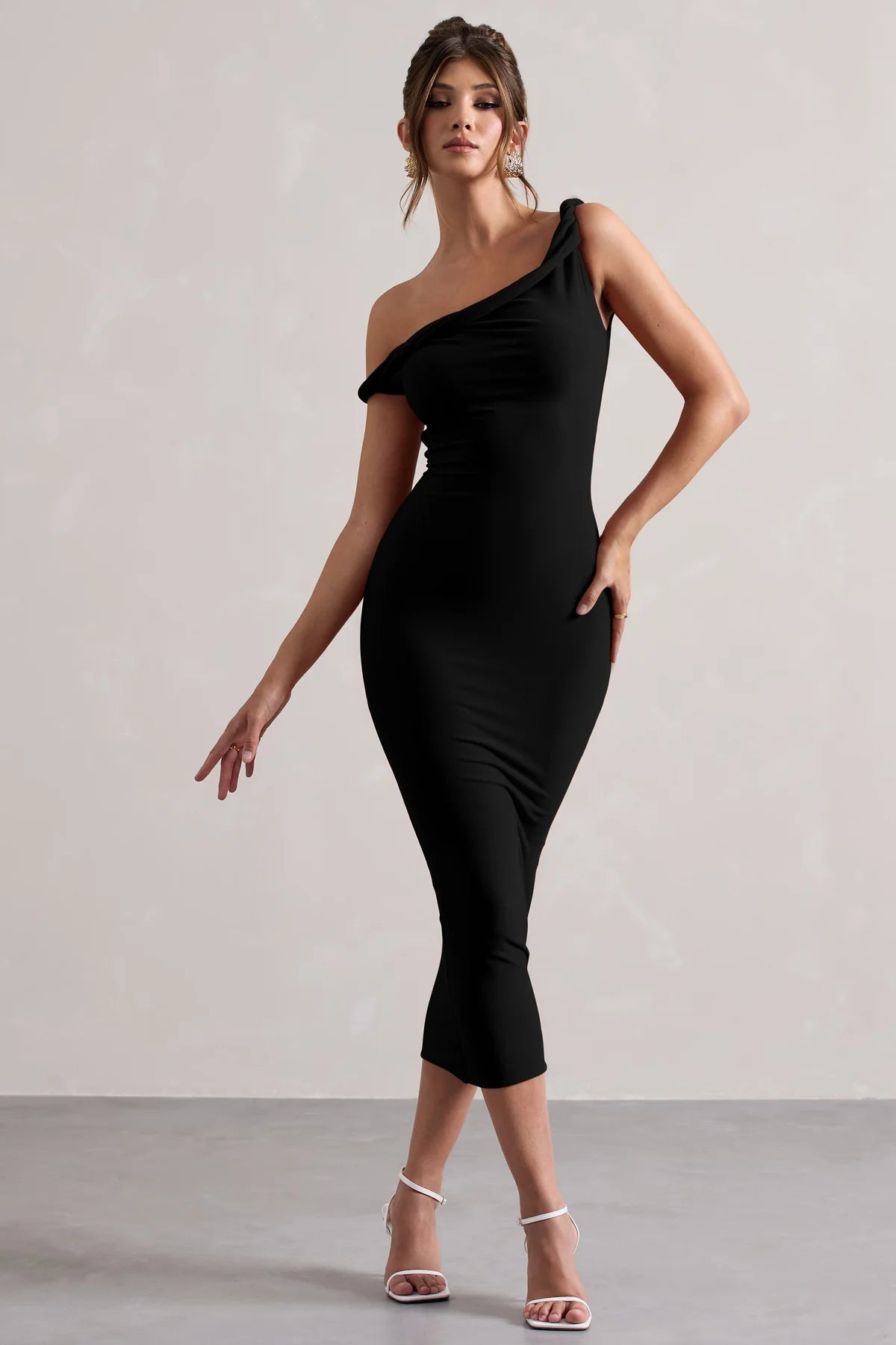 Alouro Black Twisted Midi Dress