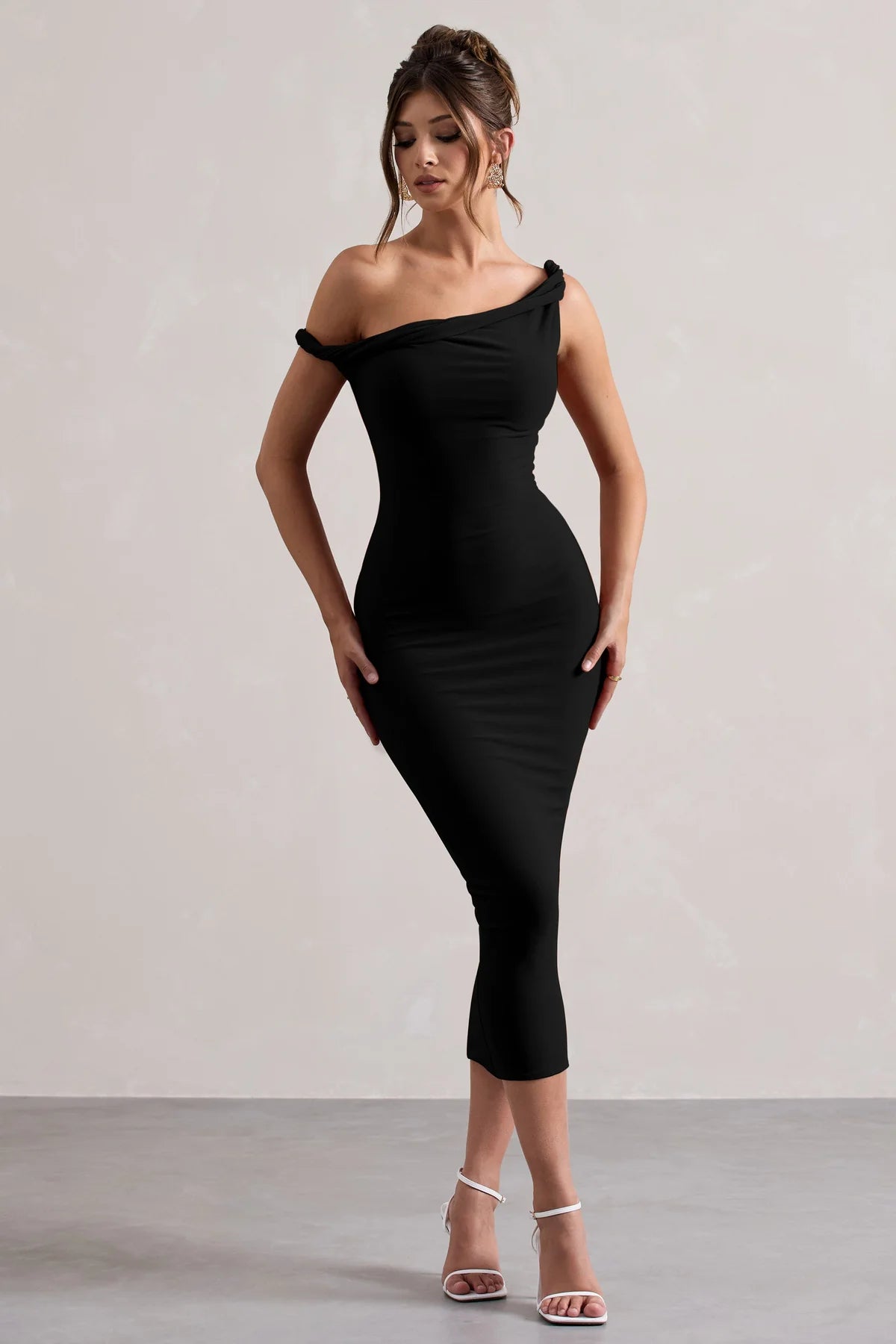 Alouro Black Twisted Midi Dress