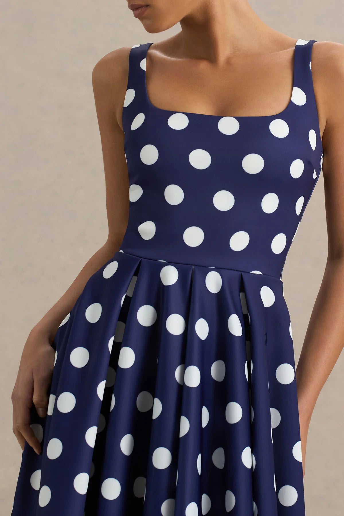 Alouro Navy And White Square-Neck Midi Dress