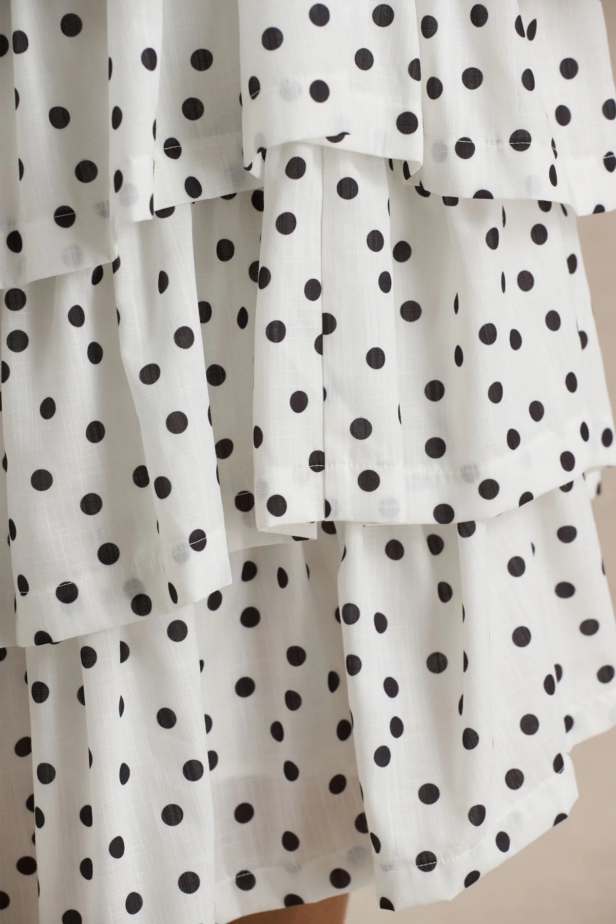 Alouro White – Polka Dot Ruffle Skirt Midi Dress
