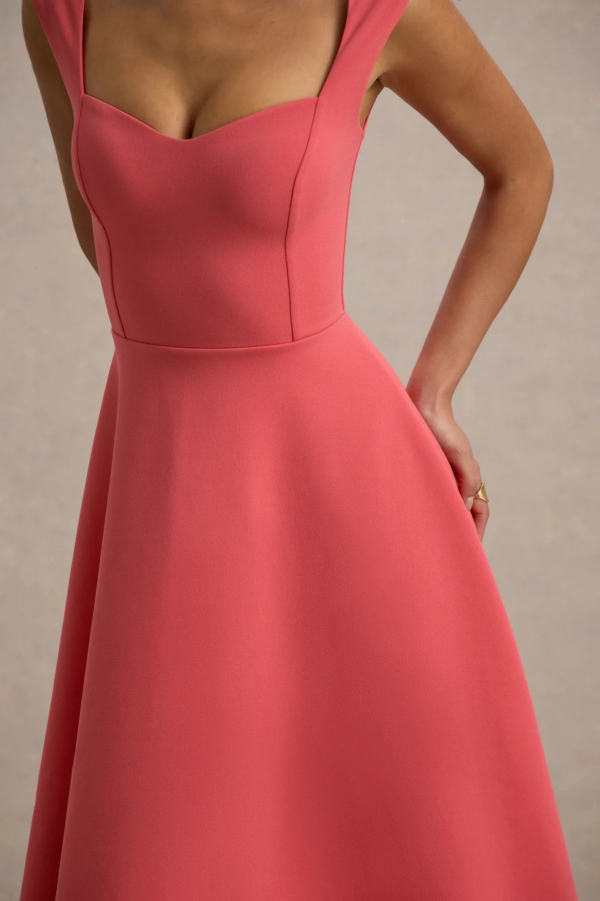 Alouro Pink Coral Sweetheart Midi Dress