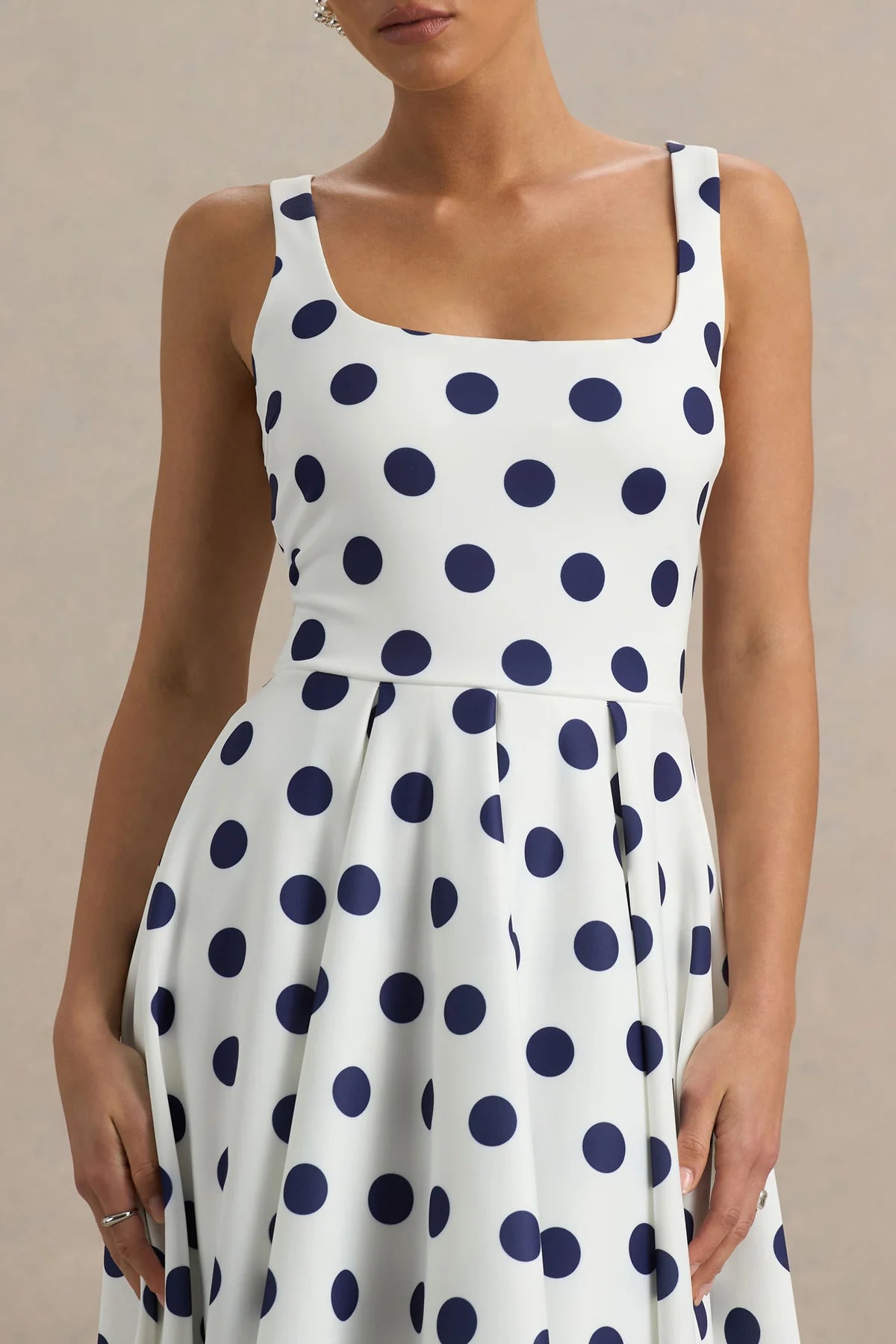 Alouro White And Navy Square-Neck Midi Dress