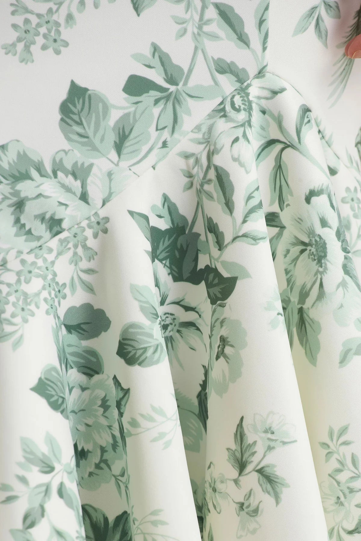 Alouro White – Green Floral High-Neck Midi Dress