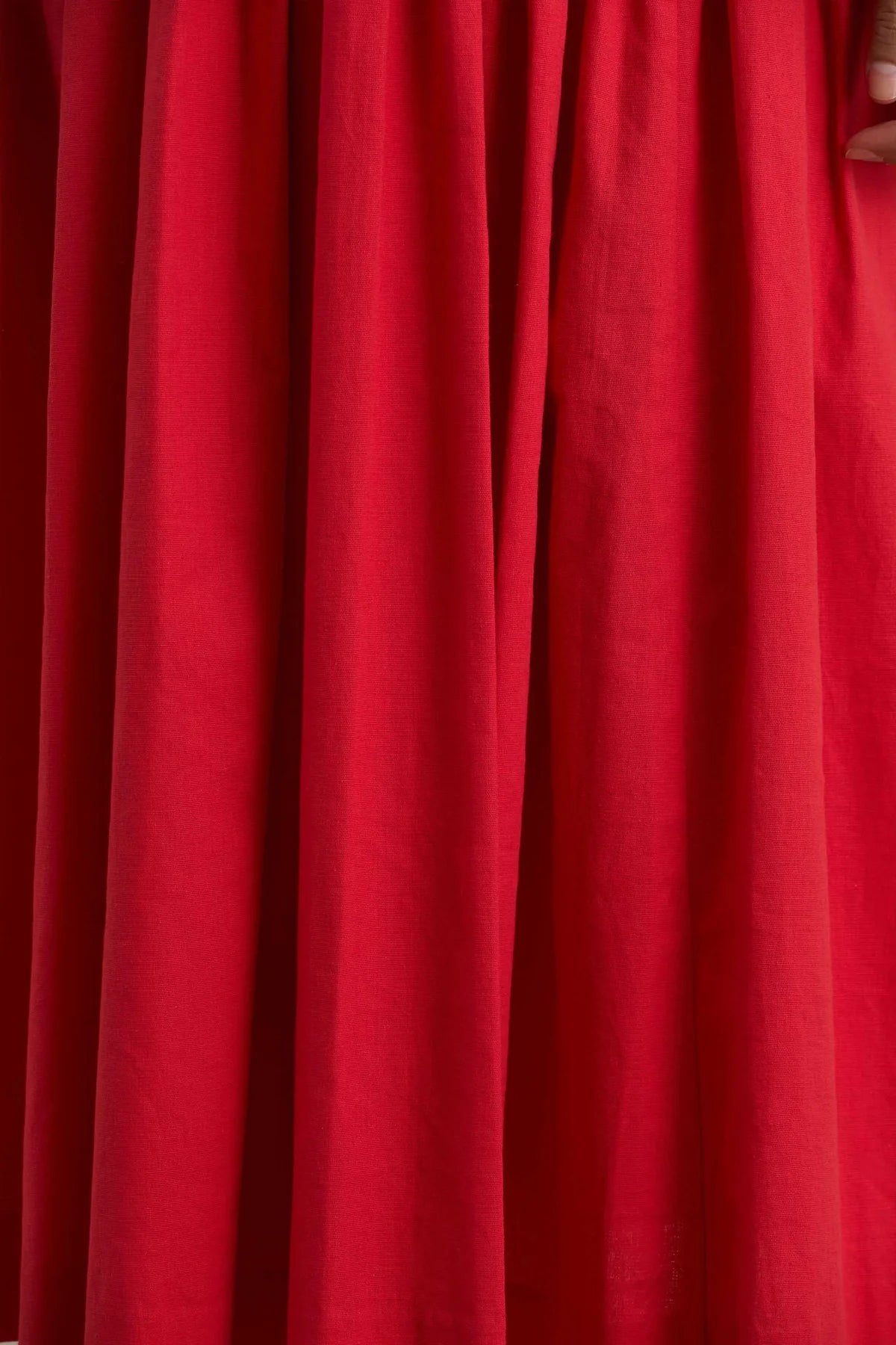 Alouro Red Sweetheart – Balloon Sleeves Midi Dress