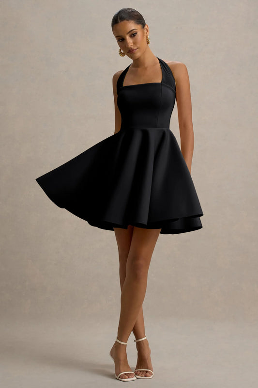 Alouro Black Halter-Neck Mini Dress