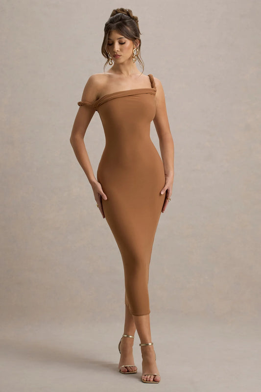 Alouro Brown Twisted Midi Dress