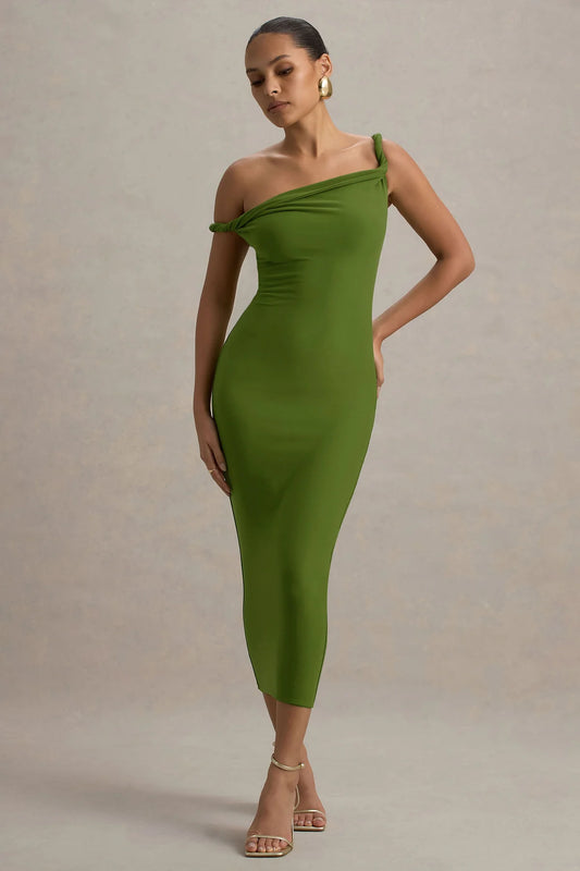 Alouro Green Twisted Midi Dress