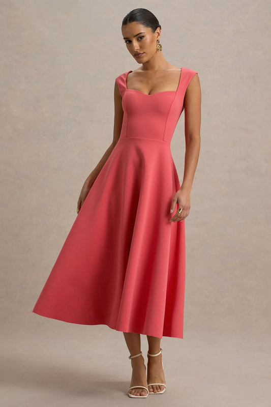 Alouro Pink Coral Sweetheart Midi Dress