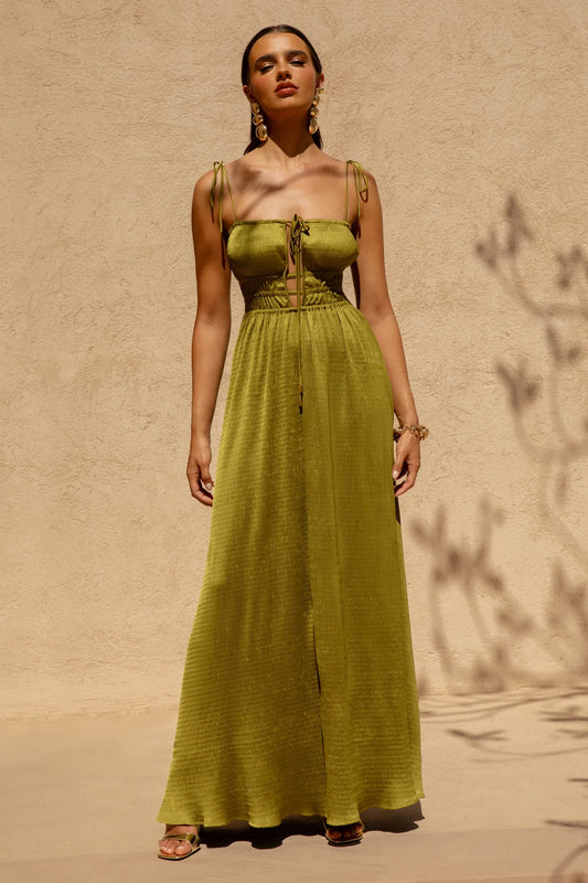 Alouro Green Square-Neck Maxi Dress