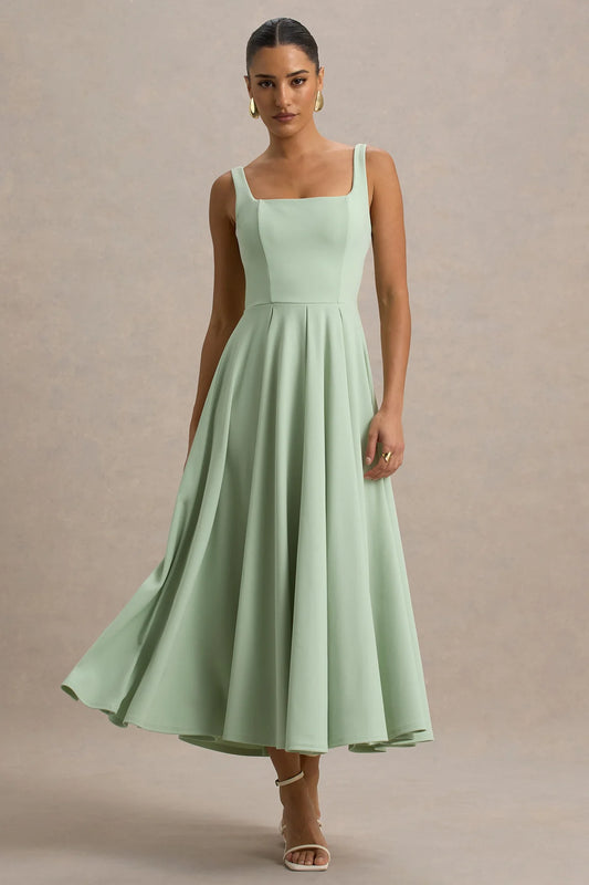 Alouro Light Green Strappy Parina Midi Dress