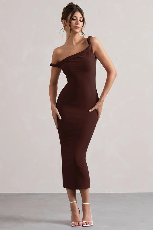 Alouro Chocolate Brown Twisted Midi Dress