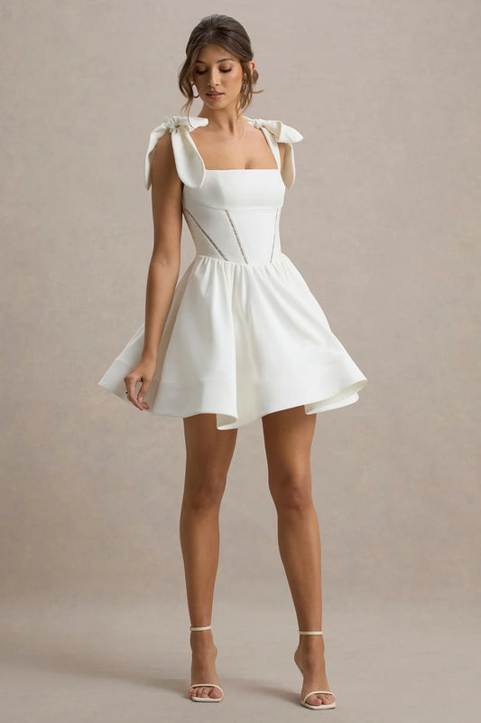 Alouro White Bow Straps Mini Dress