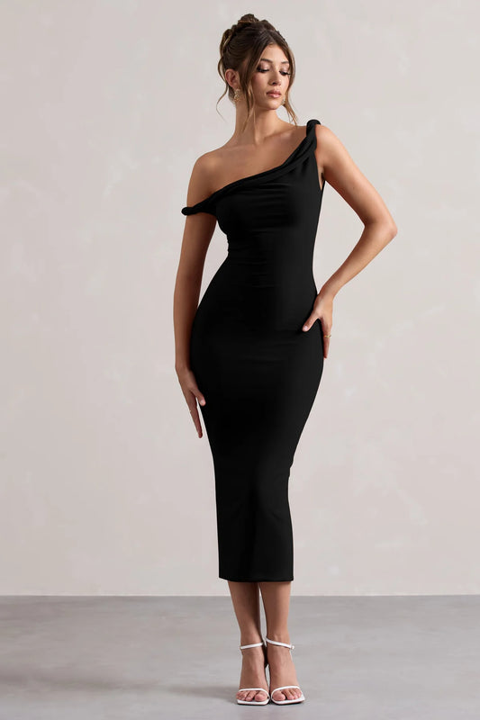 Alouro Black Twisted Midi Dress