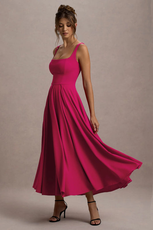 Alouro Hot Pink Strappy Midi Dress
