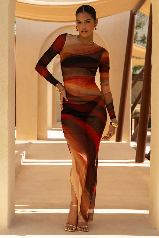 Alouro Ombre Long-Sleeve Maxi Dress