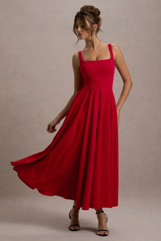 Alouro Red Strappy Parina Midi Dress
