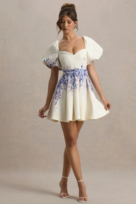 Alouro Wisteria Print Linen Belted Mini Dress
