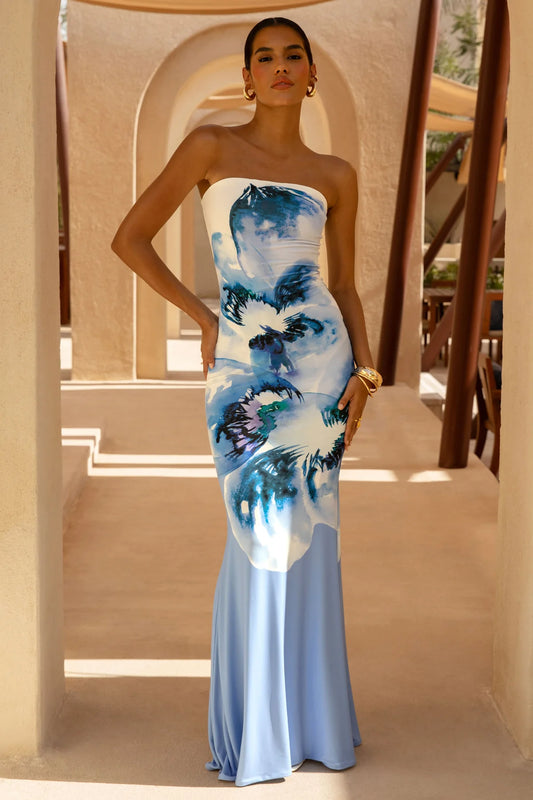 Alouro Large Blue Floral Print Maxi Dress