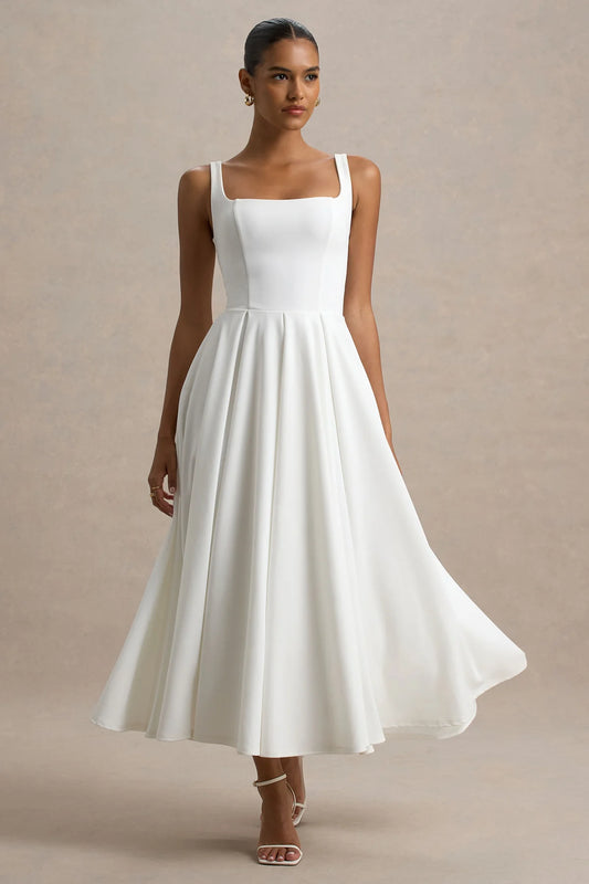 Alouro White Strappy Parina Midi Dress
