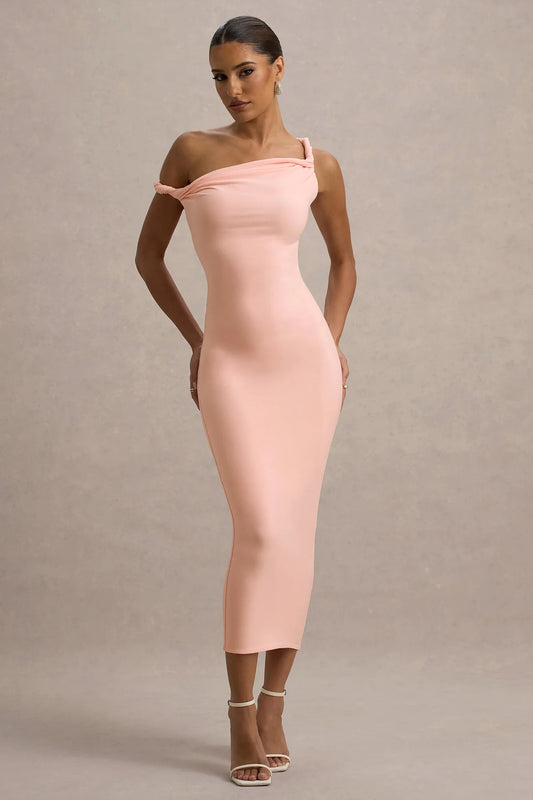 Alouro Pink Twisted Midi Dress