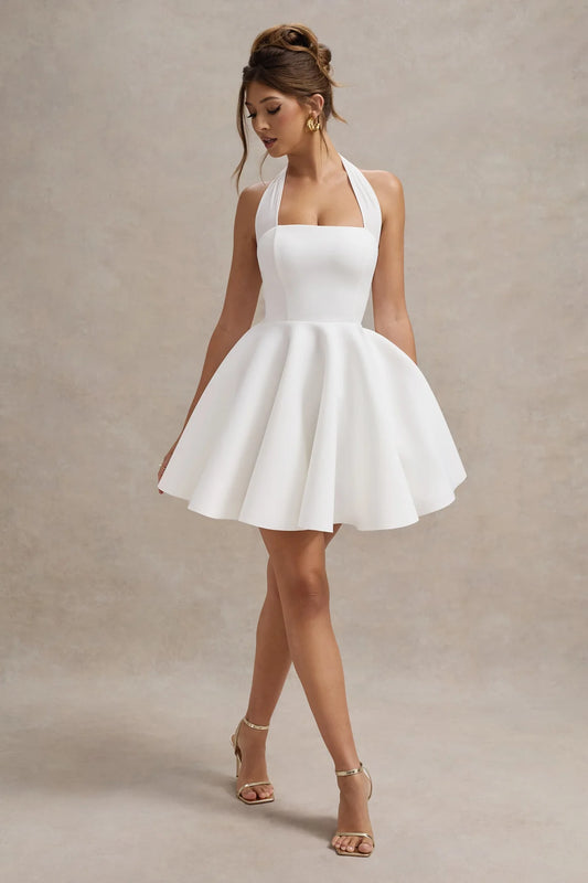 Alouro White Halter-Neck Mini Dress
