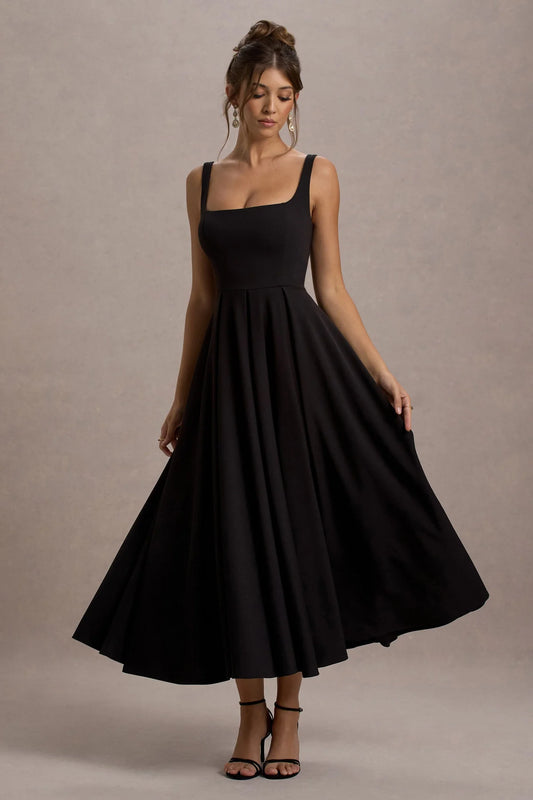 Alouro Black Strappy Prina Midi Dress